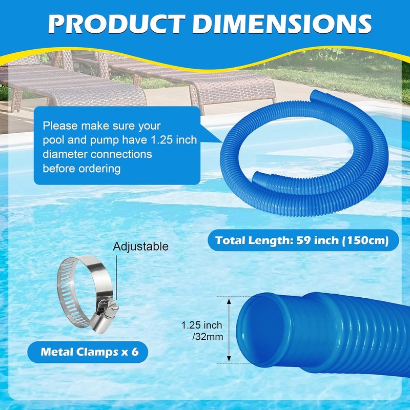 Picatu 3 Pcs 1.25" Pool Hose, 59" Long Accessory Pool Pump Replacement Hoses, Compatible with All Above Ground Pool Filter Pumps that Use 1 1/4 Diameter Hoses - Image 2